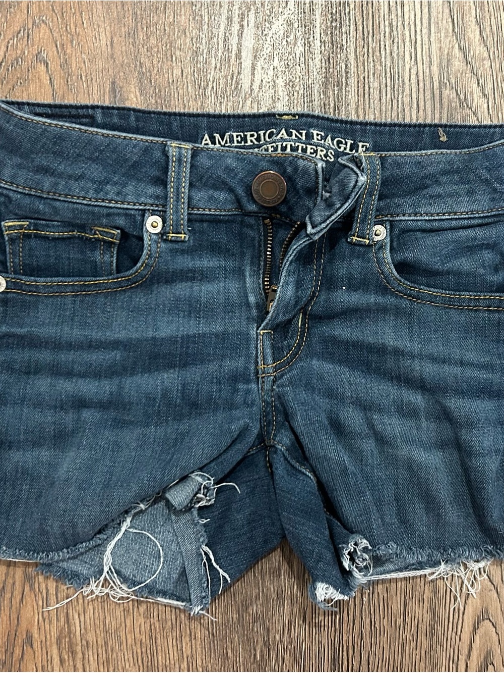 American Eagle Outfitters Women's Low Rise Dark Blue Denim Cutoff Shorts